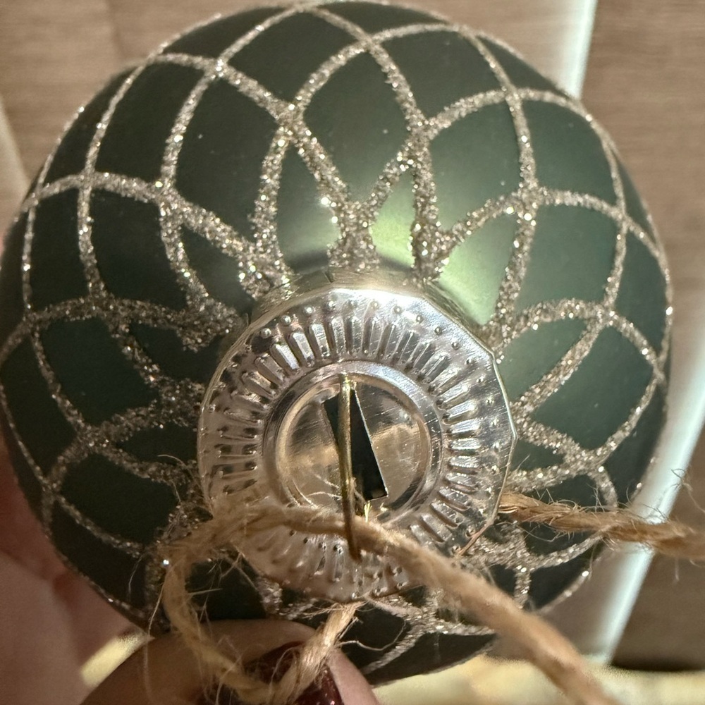 Barnes & Noble Holiday Christmas Collection THREE Ornaments Green Silver Glitter - Picture 2 of 6